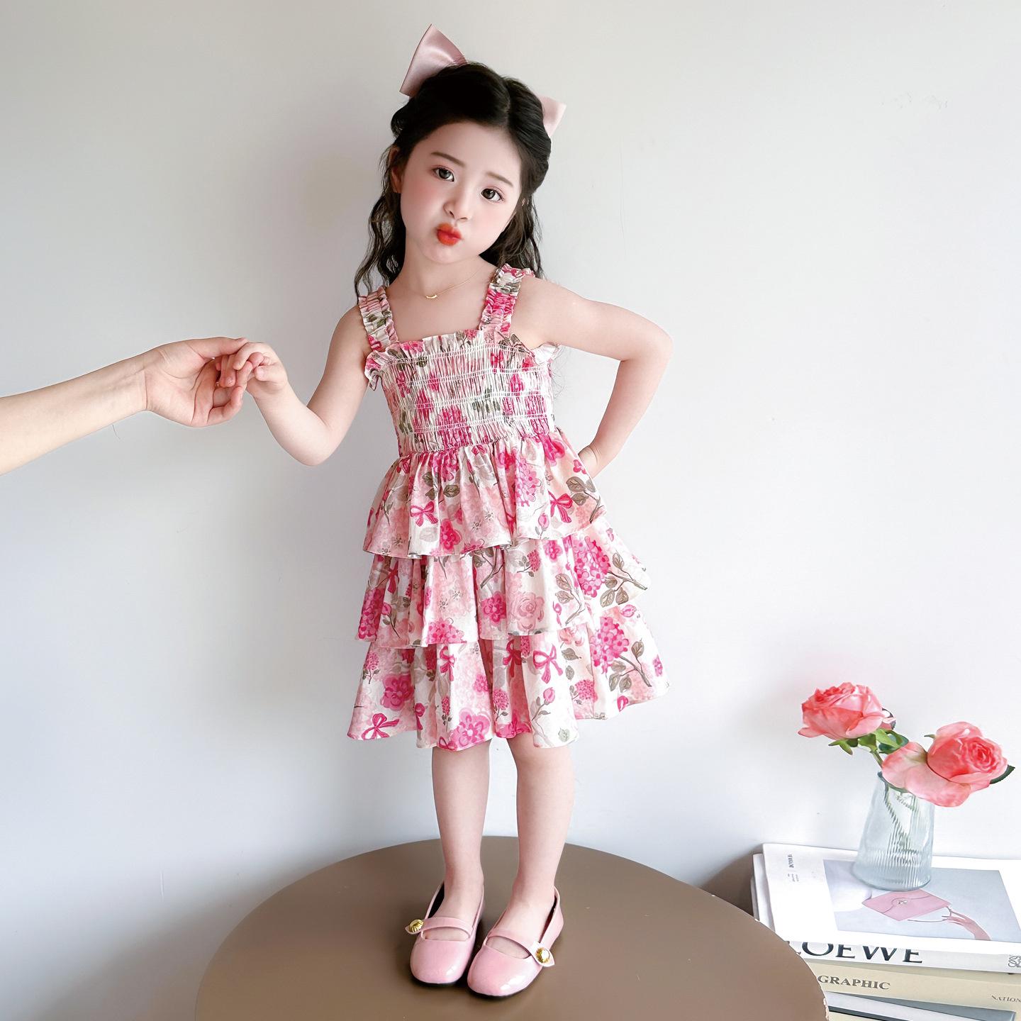 2026 Girls Floral Summer Sundress: Stylish Princess Cake Dress for Kids 90 cm