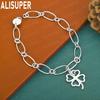 925 Sterling Silver Simple Four-Leaf Clover Side Chain Beautiful Bracelet Gift Jewelry