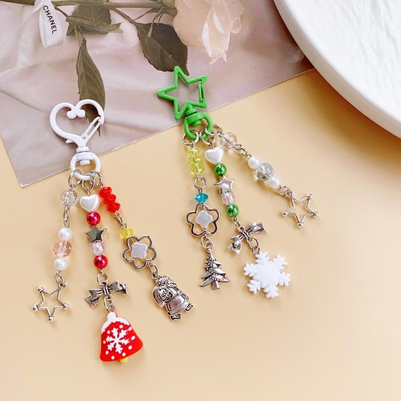 Bowknot Acrylic Phone Charm Straps Elegant Beaded Bowknot Phone Charm with Christmas Charm for Backpacks Purses