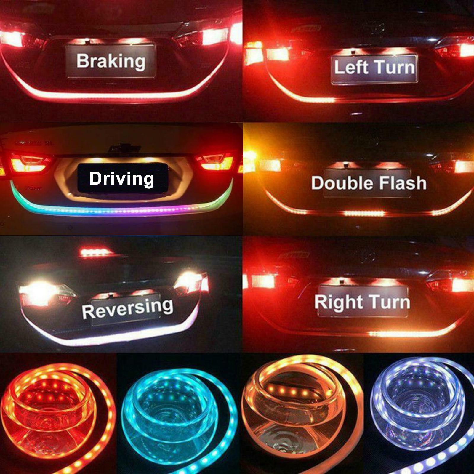

120cm Car Rear Trunk Tail Light Colorful Dynamic Reverse Warning LED Strip 12v Auto Additional Brake Follow Turn Signal Lamp