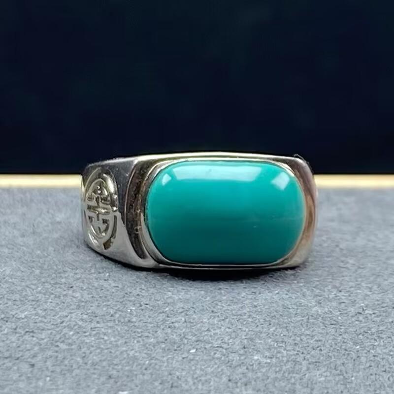 

Classic Silver 925 Ethnic Style Turquoise Saddle Rings for Women Simple Retro Hollow Out Green Ring Couple Style Banquet Jewelry resizable синій