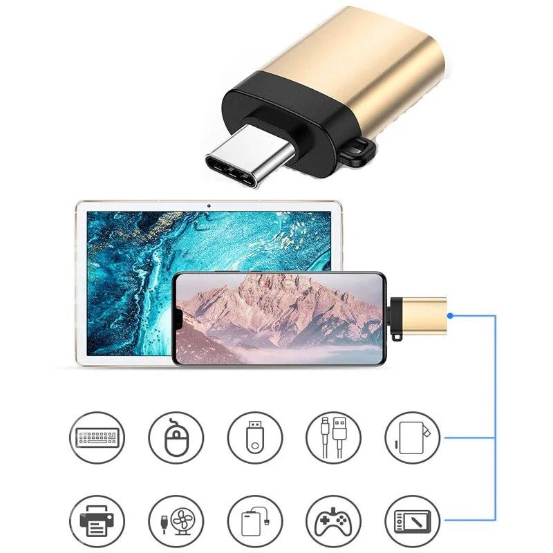 Fekete arany védhető USB 3.0 Type-C OTG Adapter Type C USB C dugasz-alj átalakító függő kötélgyűrűvel USBC csatlakozóhoz