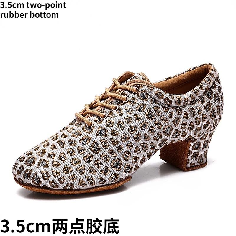 Leopard Latin Dance Shoes Jazz Tango Salsa Woman Modern Ballroom Dance Shoes Teacher Shoes 3.5cm/5cm Heels Dance Sneakers