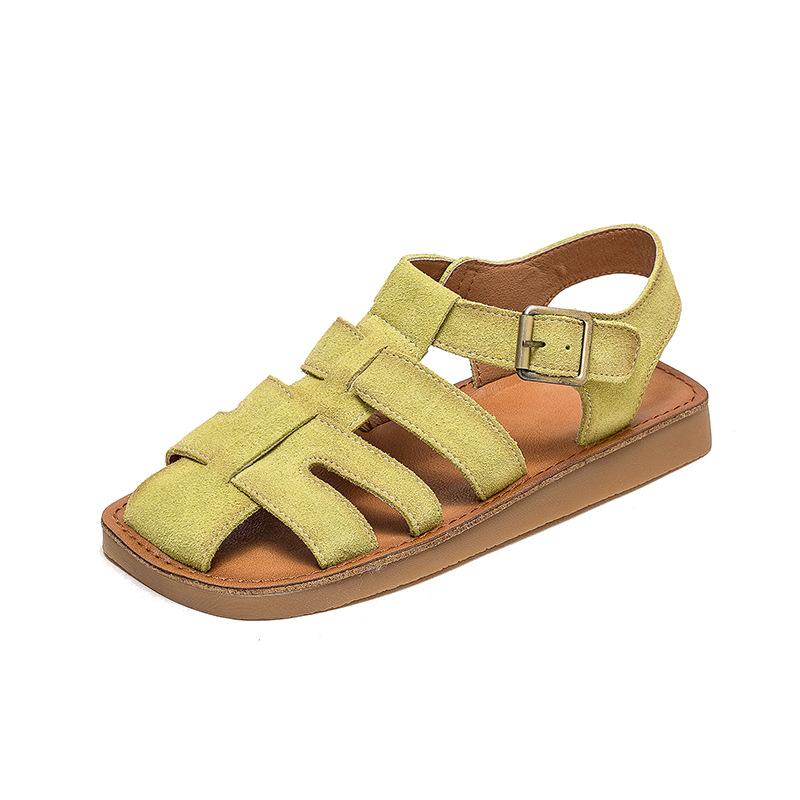Fashion GKTINOO Wide Toed Flat Sandals 2025 Summer New Retro Genuine Leather Comfortable Soft Sole Versatile Women's Shoes