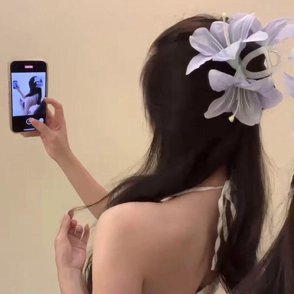 Ponytail Clip Lilium Flower Hair Claw Large Shark Clip Big Hair Claw Calla Hair Clip  Beach