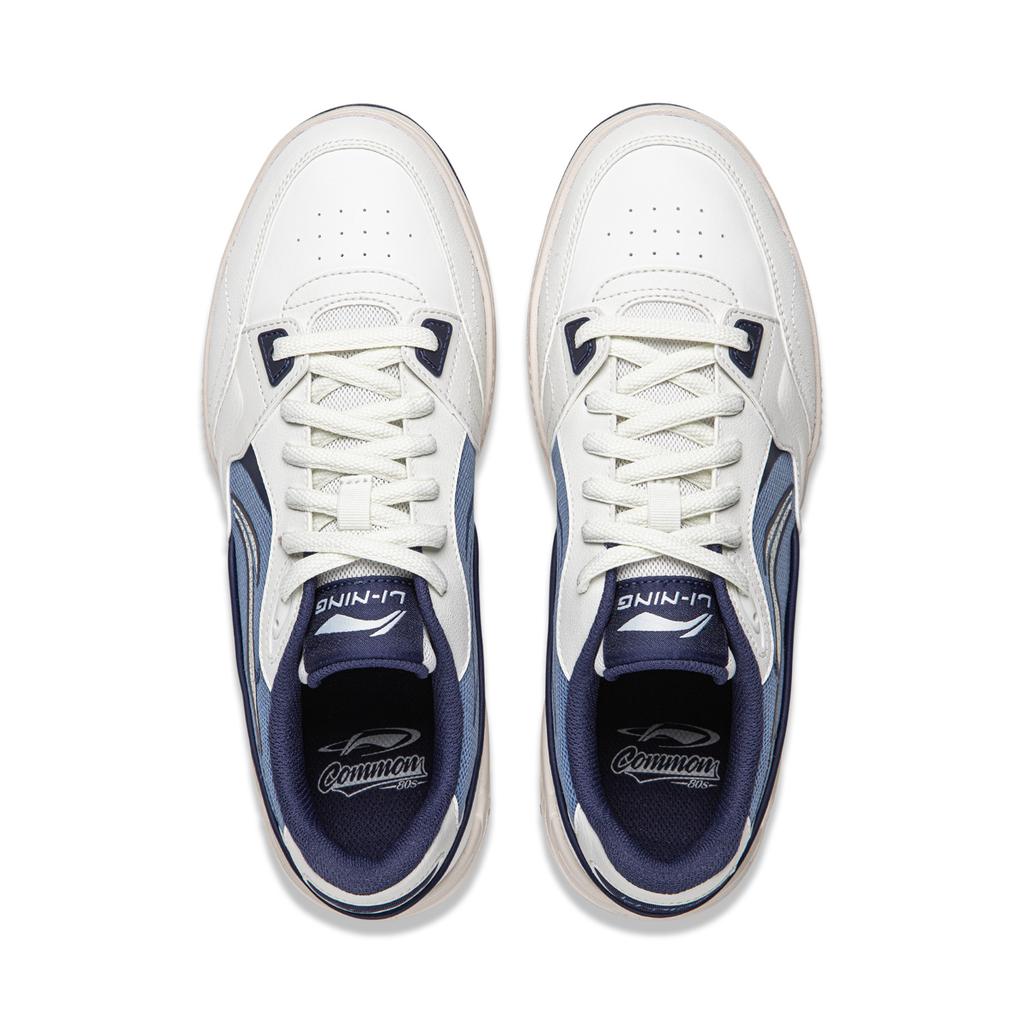 Li Ning Common 80s Fashion Trend Cushioning Abrasion Resistant Low top Casual Shoes Men's White Gray Dark Ship Blue AGCW135-1