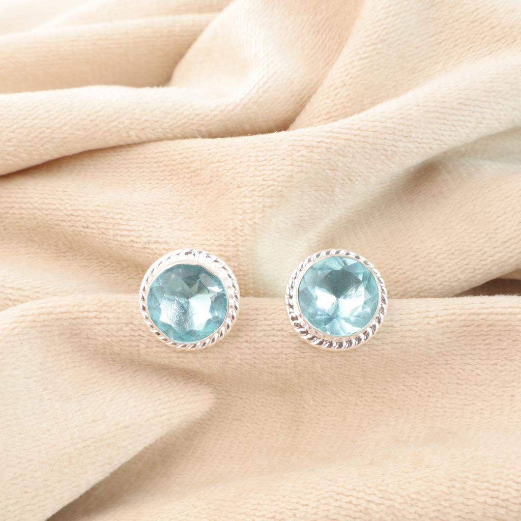 Sky Blue Topaz Gemstone 925 Sterling Silver Jewelry Handmade Studs Earrings0.53" EE-147-20