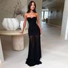 Fashion Style Cross-Border New Arrival Elegant Bodycon Tube Top Backless Pleated Mesh See-through Long Dress Graceful Tube Top Long Dress for Women