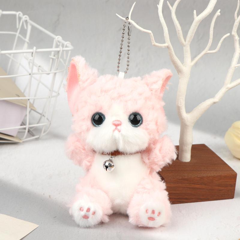 Cute Bell Cat Plush Keychain Adorable Curly Hair Kitten Stuffed Toy Soft Bag Hanging Pendant for Party Favors Souvenir