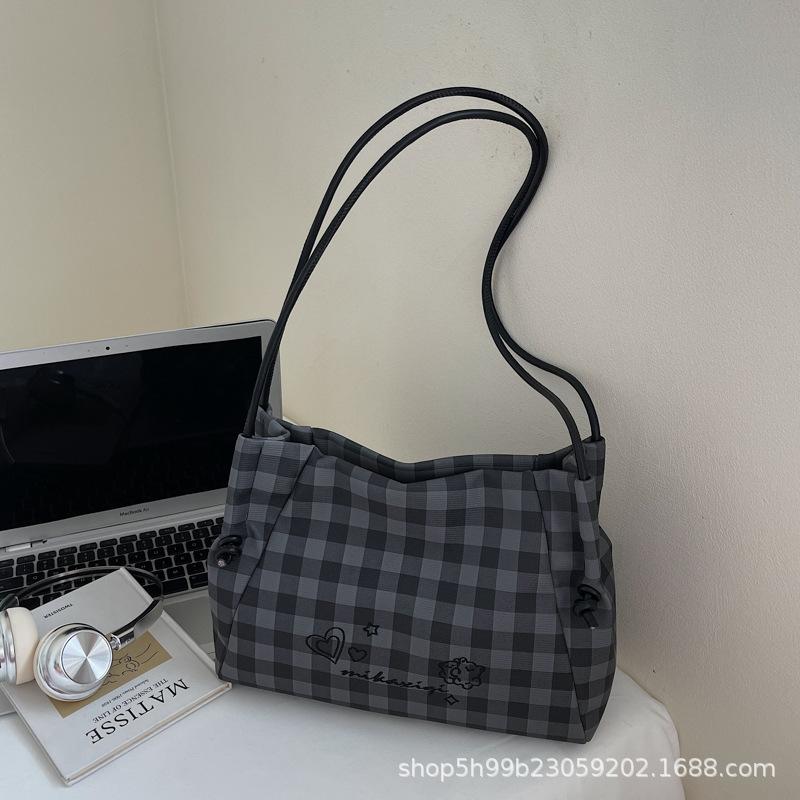 Large-capacity Contrasting Color Plaid Backpack Women's Summer New Fashion Shoulder Tote Bag Trendy Women's Bag