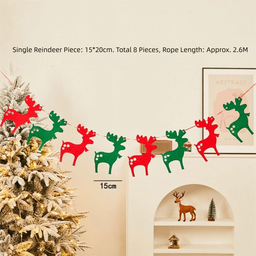 Felt Christmas Banner Elk Design Santa Design Xmas Pull Flag Hanging Ornament Red Green Felt Christmas Banner Wall Decor