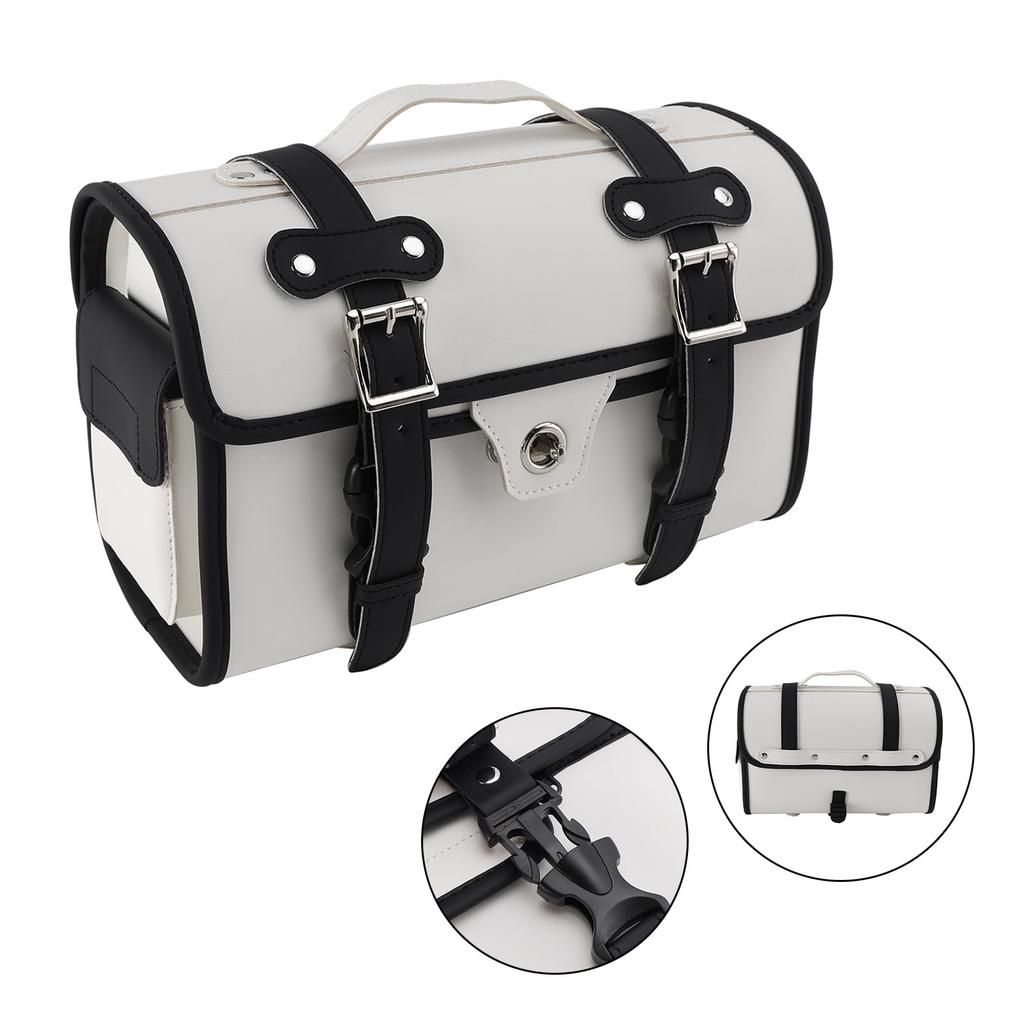 Artudatech Side Bags and Seat 9L Motorcycle PU Universal Metal Fittings Rust Touring Small Item Double Side White Bags, Capacity, Bag, Leather,