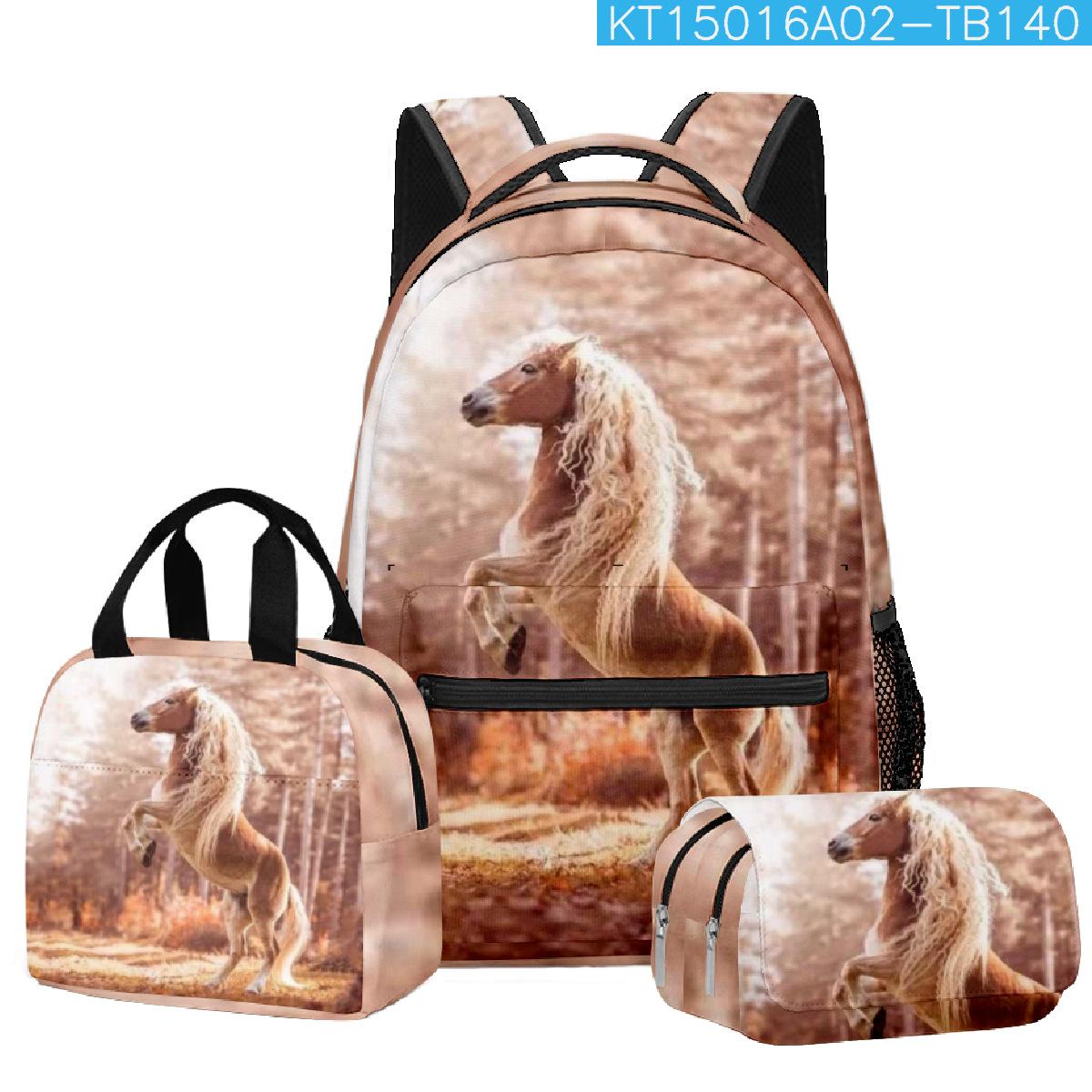 Animaux souriants uniques et cool Motif 3D Set de 3 pièces Cartables pour élèves Sac à dos pour ordinateur portable Sac bandoulière Sac à lunch Trousse à crayons