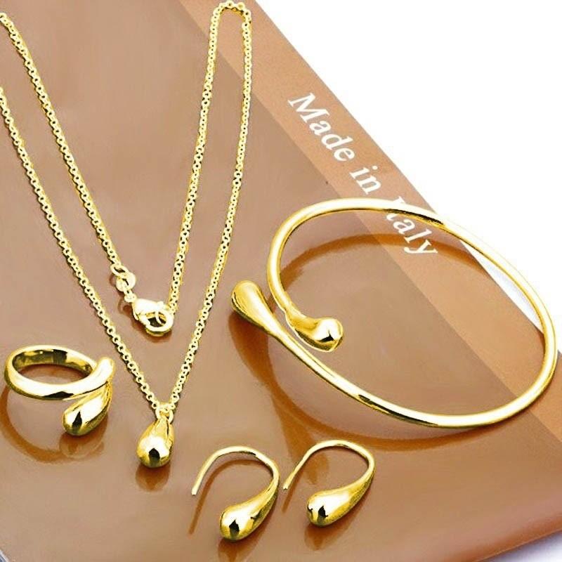 Fashion Teardrop Jewelry Set for Women Simple Ring Necklace Bracelet Earrings Four-piece Set Suitable for Engagement Jewelry