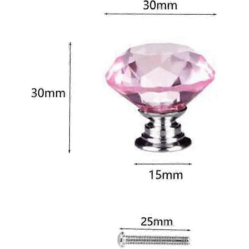 8pcs 30mm Diamond Door Knobs,Crystal Glass Diamond Door Knobs with Screws for Cabinet Drawer Furniture Kitchen Decor (Pink)
