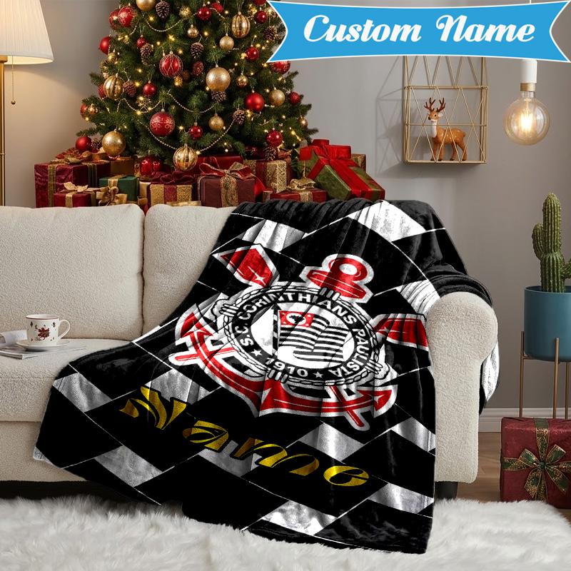 Custom Name Corinthians Team Crest Blanket Lightweight Ideal Bedding Blanket Perfect for Travel, Camping, Living Rooms, Sofas, Christmas gift