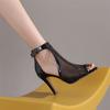 FOREADA Women Hollow Mesh High Heels Sandals Peep Toe Stiletto Buckle Sexy Comfort Jazz Dance Boots Ladies Fashion Shoes Summer 46