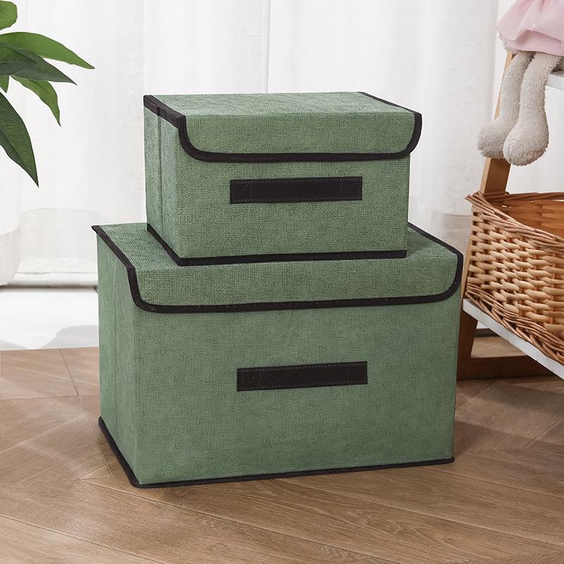 Foldable Fabric Storage Box Set, Stackable & Dustproof, with Lid - 2 Pieces.