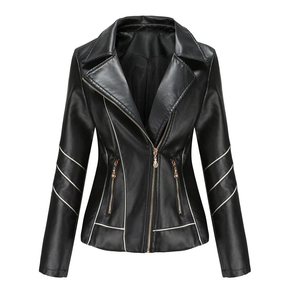 

Leather Women s Pu Short Coat Jacket Motorcycle Jacket Women s New Style S чорний