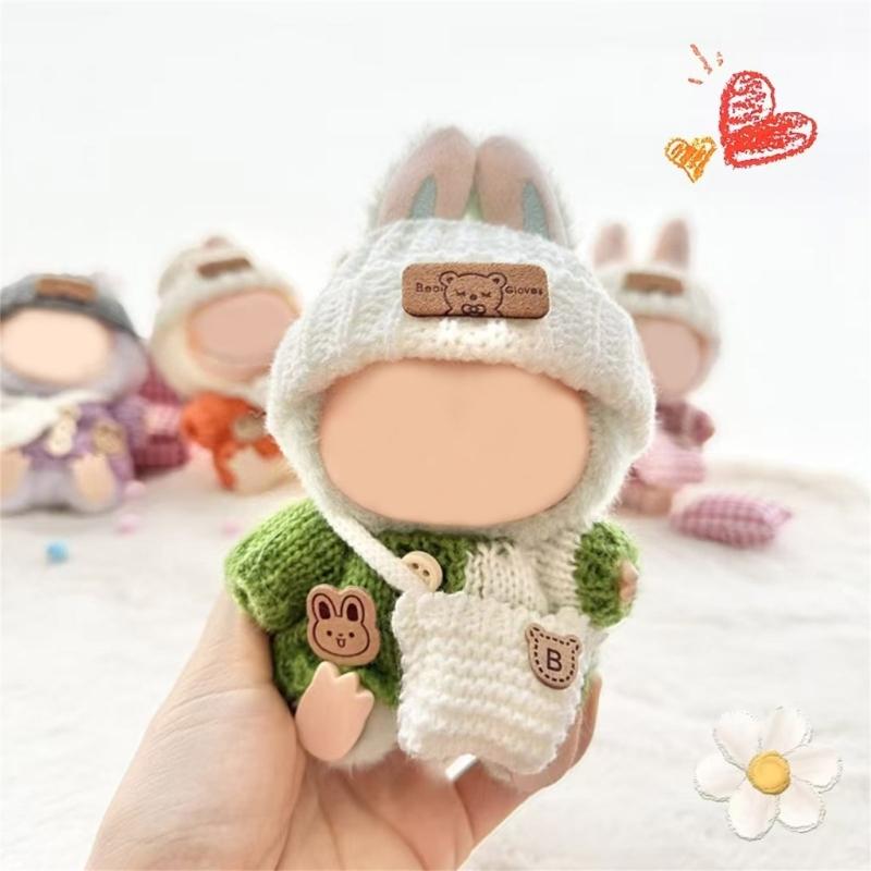 Stilvolles Strickbekleidungsset für 17cm Puppen mit modischem Pullover, Mütze und Tasche. Großartig für Sammler- und Kinderpuppen.