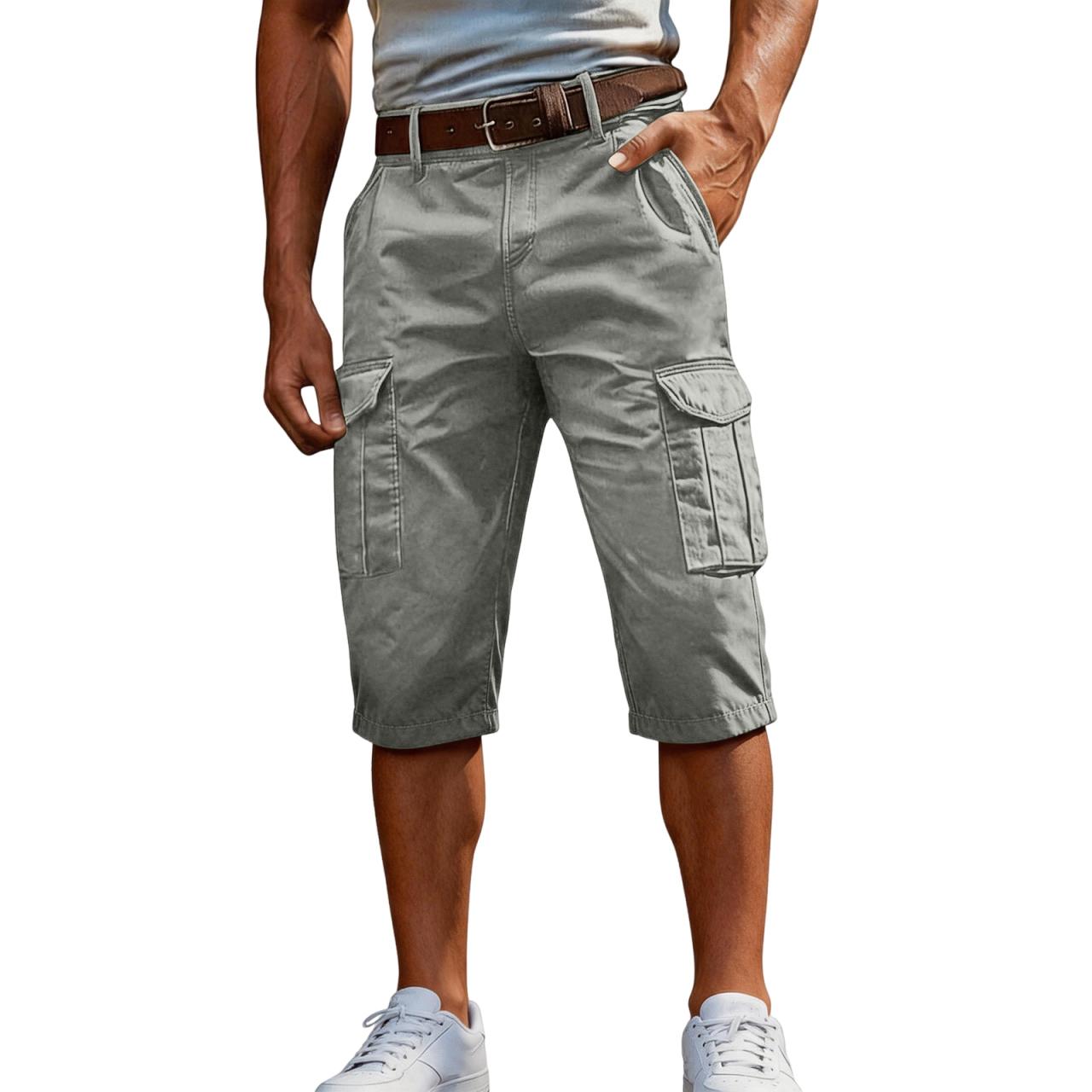 Men’s Casual Multi Pocket Outdoor Sports Cargo Shorts Relaxed Fit Knee Length Durable Fabric Utility Design XL