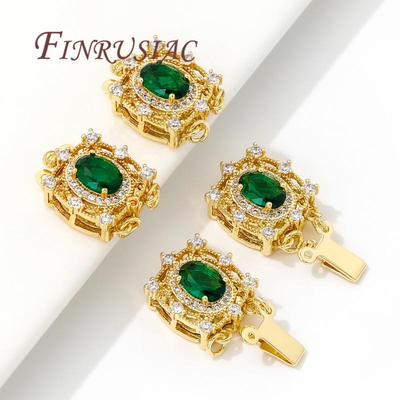 18K Gold Plated Inlaid Green Crystal Clasps For Jewelry Fasteners For Bracelets,Safety Clasps Accessories DIY Necklace Findings
