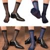 Elegant Mens Sheer Diamond Pattern Dress Socks See Through Nylon Business Formal Wear Thin Middle Tube Calf Length Socks