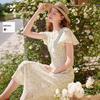 Women's French Style Floral V-Neck Maxi Dress