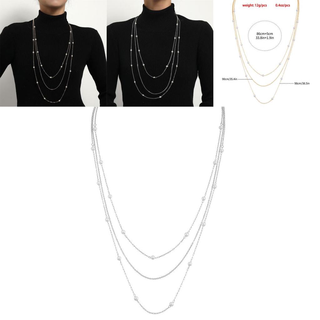 Fashion Long Pendant Necklace With O Link Chain And Pearl For Daily Wear