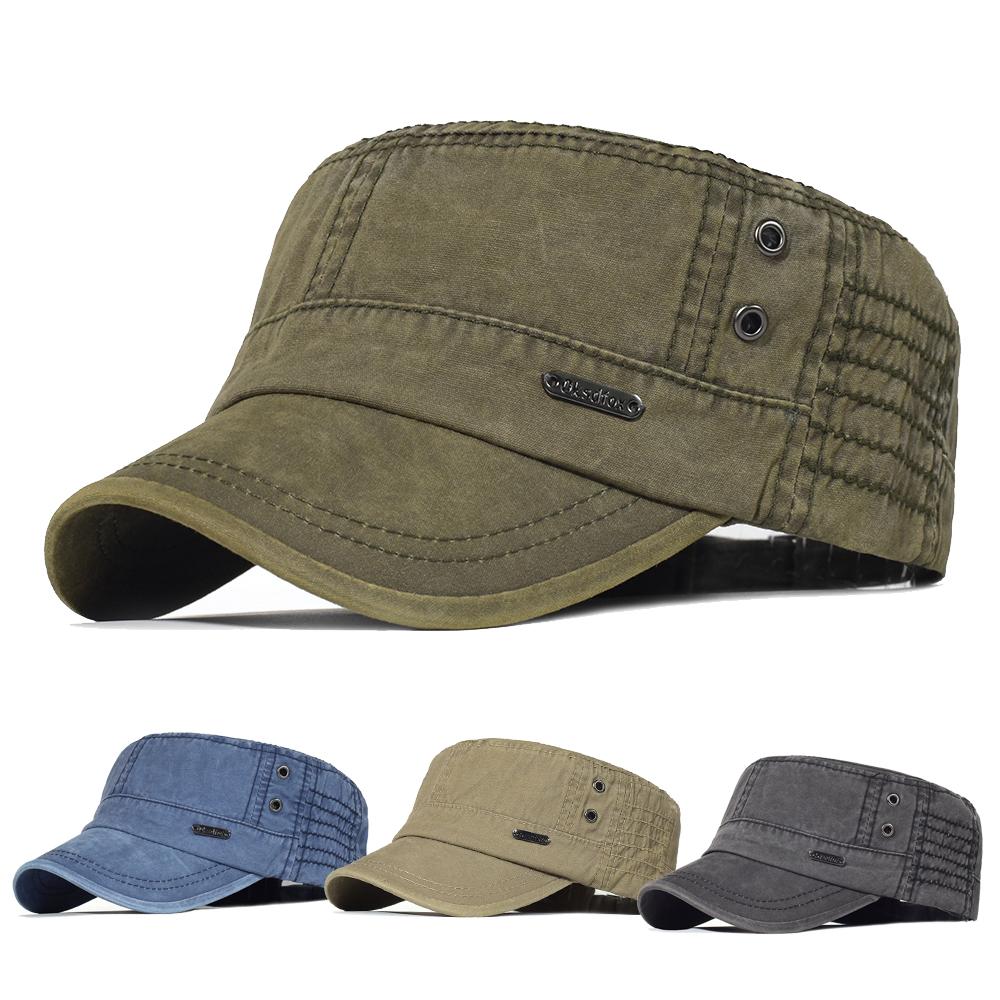 

Four Seasons Washed Cotton Flat Caps Men Women Military cap Unique Design Vintage Flat Top Hat Adjustable 56-59 cm хакі