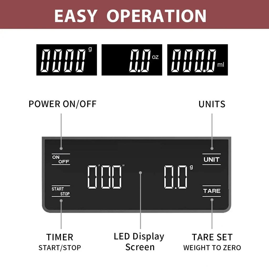 Coffee Scale with Timer Kitchen Tools Digital Multifunction Weighing Scale Pour Over Drip Espresso Scale LCD Display 3 kg/0.1g