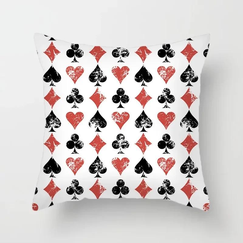 Luxury Home Decoration Pillowcase Props Hearts Square Black Heart Poker Pattern Office Sofa Car Cushion Cover