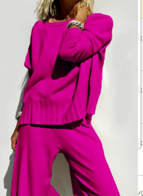 Spring 2025 Elegant Knit Wide-Leg Pants & Sweater Set - Casual Two-Piece Ensemble