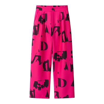 Women Floral Printed High Waist Loose Straight Wide Leg Suit Pants Versatile Casual Trousers