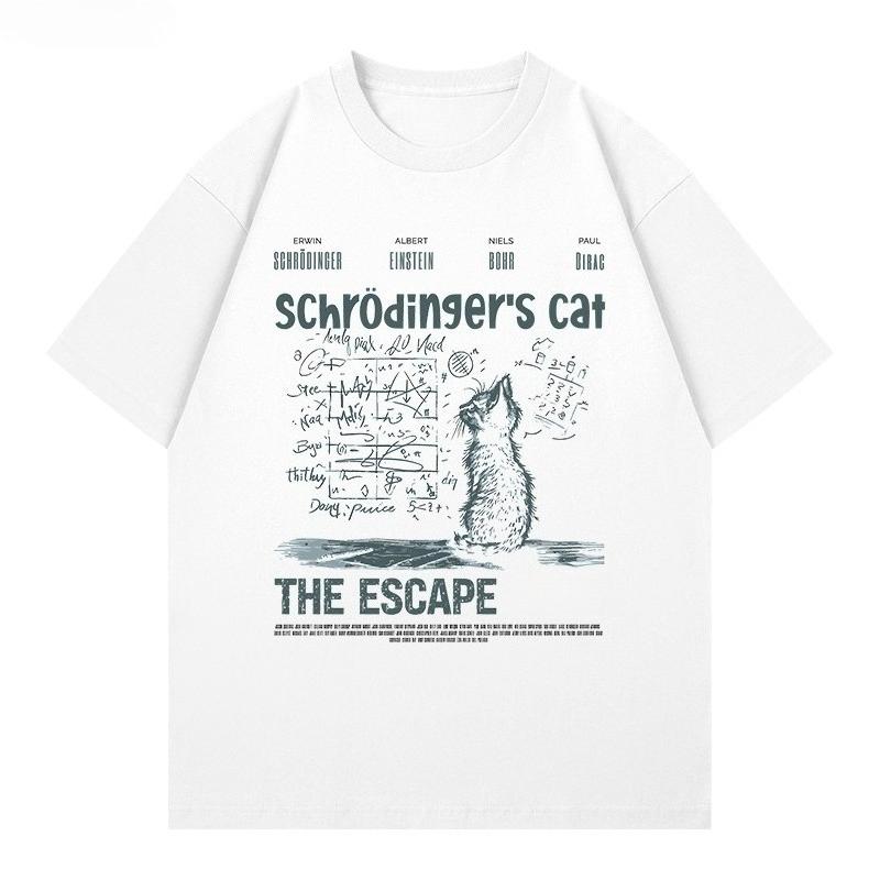 2025 Summer Schrodinger's Cat Physics Quantum Mechanics Creative Printed Short-sleeved T-shirt High Quality Pure Cotton T-shirt