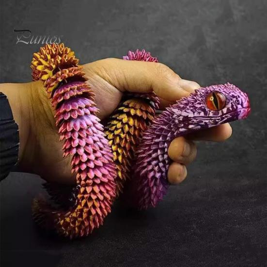 Lifelike Snake Sculpture 3D Printed Figurine Movable Joints Figure Articulated Animal Decor Model Toy Home Office Bookshelf Desktop Decoration