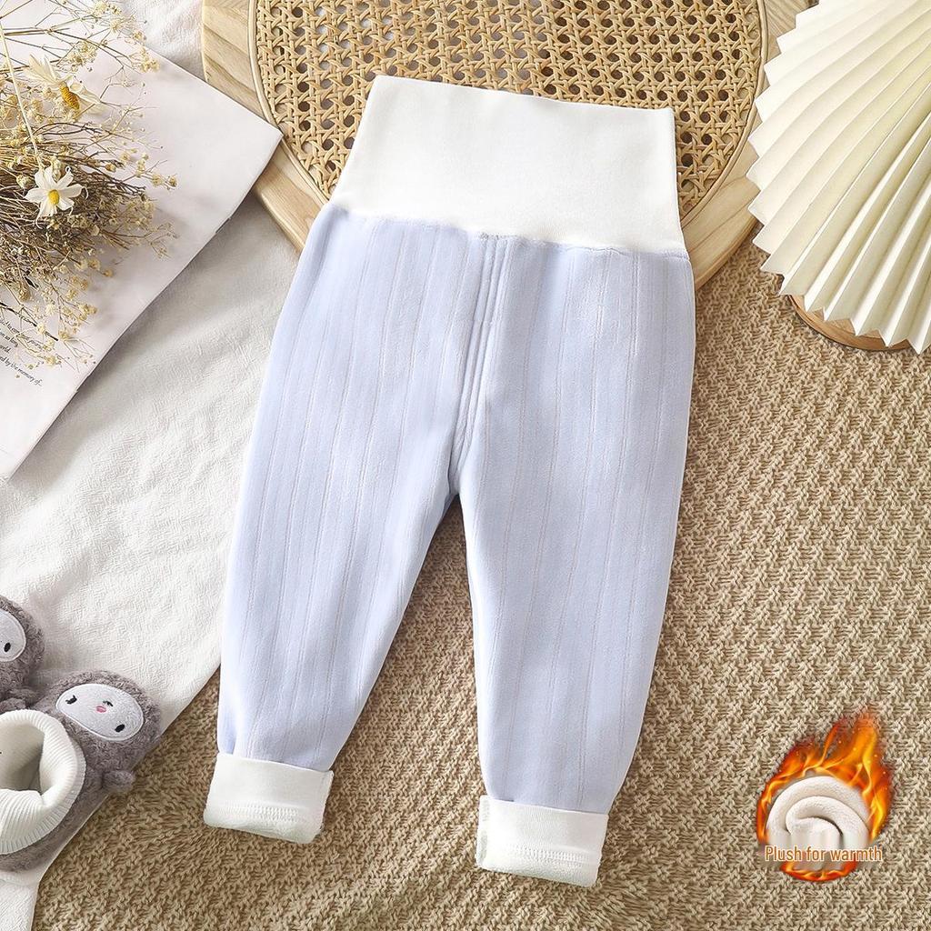 Kids' Fleece-Lined High-Waisted Pants: Warm Autumn/Winter Pajamas for Boys & Girls