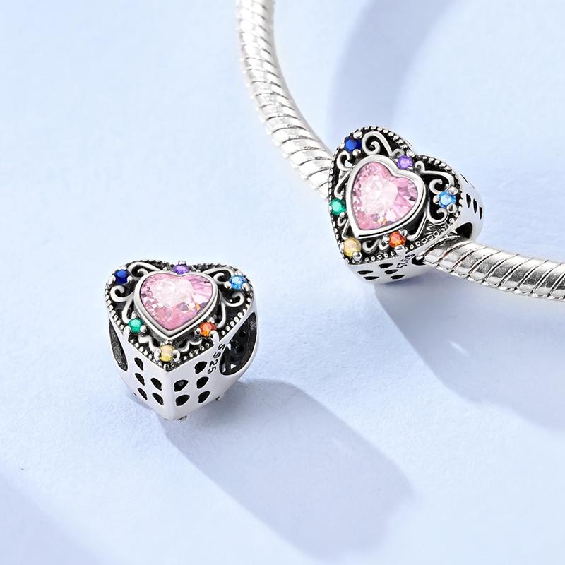 925  Silver Cute Fire Dragon Beads Colorful Heart Lover Family Charms Dangle Fit Bracelet DIY Jewelry Making Gifts