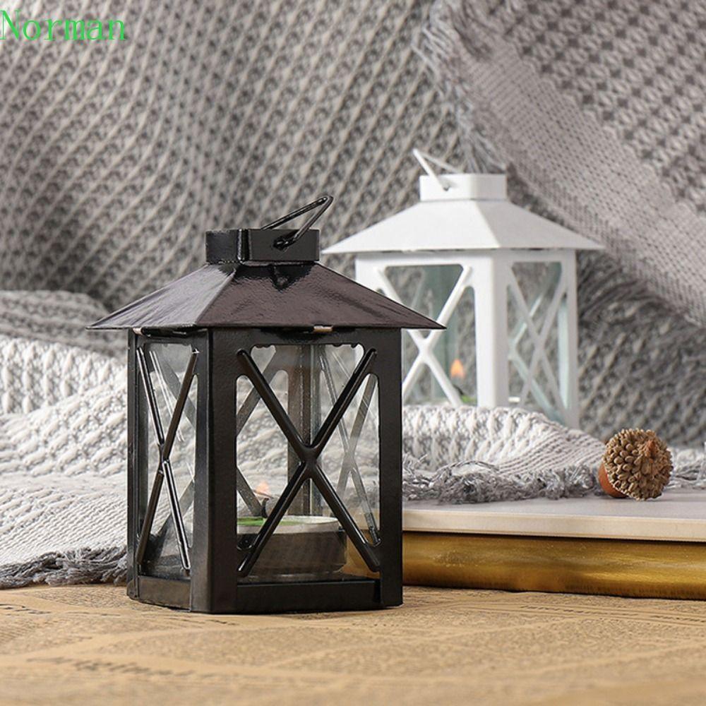 Vintage Iron Lantern with Glass Candle Holder Suitable for Wedding Home Office Decor