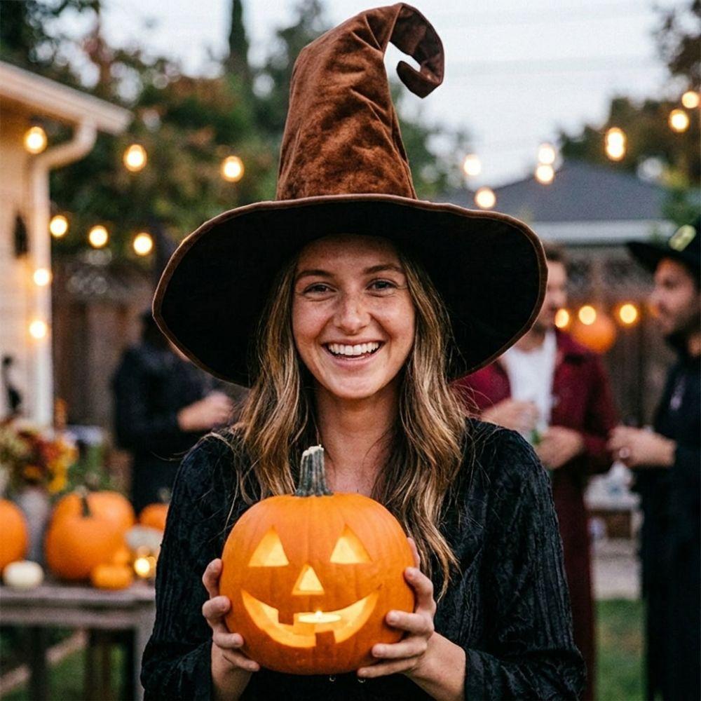 Velvet Halloween Witch Hat Large Witch Costume Hat Comfortable Plush Wizard Hat Role-Playing