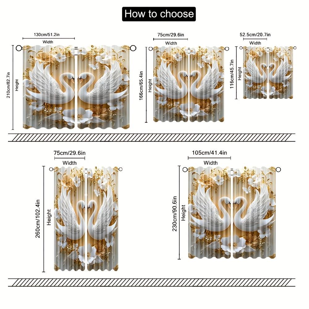 Artistic Elegant Swan Floral Print Curtains White Gold Polyester Living Room Bedroom Study Home Decor Set Of 2 Made