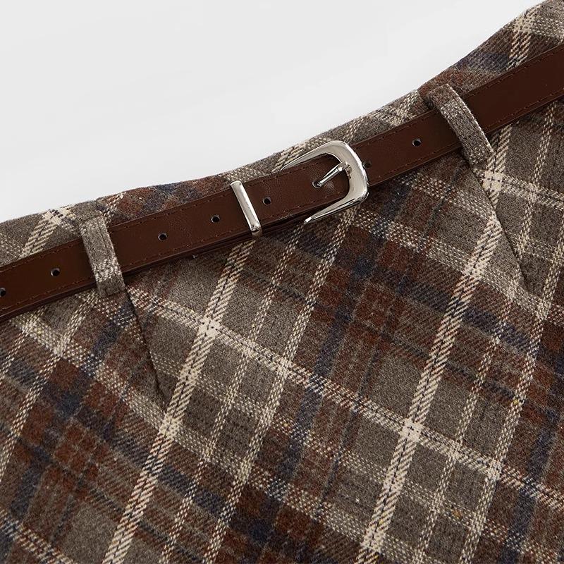 Melanoid Retro Plaid High-Waist Wool Skirt - Women's Trendy Slimming Comfort for Spring/Autumn 2026