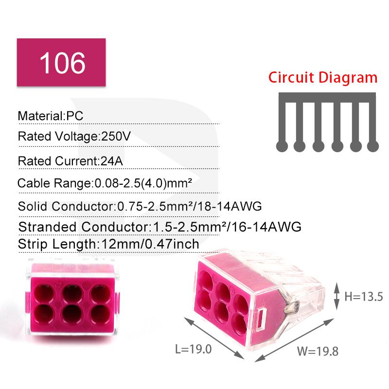 102/104/106/108 Conectori Universali Compacți pentru Cabluri Bloc Terminal cu Conductor Push-in 2/4/6/8 Pini Mini Cutie de Joncțiune Rapidă