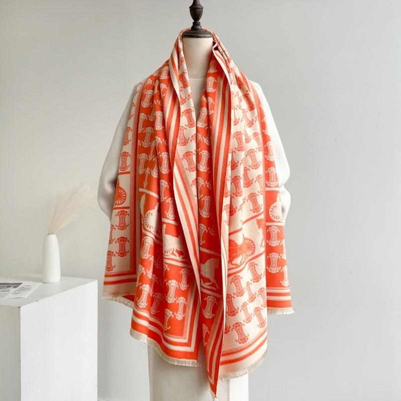 New simple versatile carriage scarf women's imitation cashmere thickened thermal air conditioner shawl double-sided fringed scarf