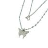 Korean Rhinestone Butterfly Double Layer Necklace - Versatile Cool Aesthetic Clavicle Chain for Women