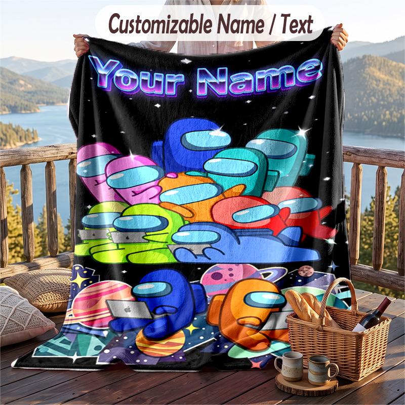 Among Us Flannel Blanket, Personalized Custom Name Text, Soft Warm Plush Throw Blanket For Gift