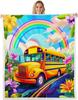 School Bus Blanket Yellow Bus Pattern Fleece Throw Kids Room Decor Back to School Theme Cozy Bed Cover