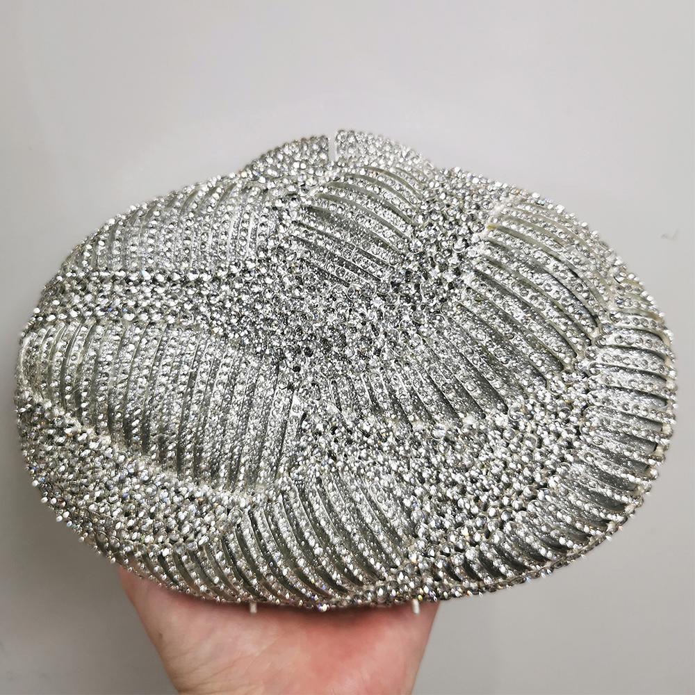 Sac de Soirée Pochette Dames Diamant Cristal Sacs de Mariage Pochette Métal Argent/Or Forme Ovale Sacs de Luxe Designer Strass AB