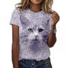Animal Series Digital 3D Printed Men's Women's Short Sleeved T-shirt Cute Cat Round Neck Base