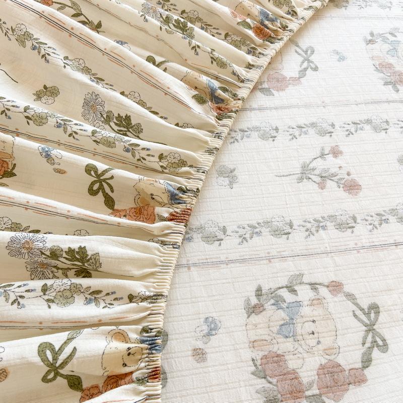 Washed Cotton Bed Sheet Fitted Sheet with Pillowcase Elastic Bands Non Slip Adjustable Mattress Cover for Double King Queen Bed